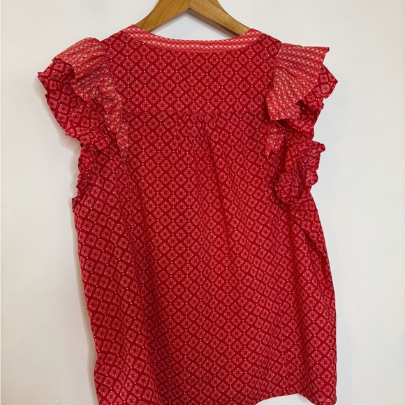 Vineyard Vines Red Tile Patterned Ruffle Blouse - Picture 4 of 6